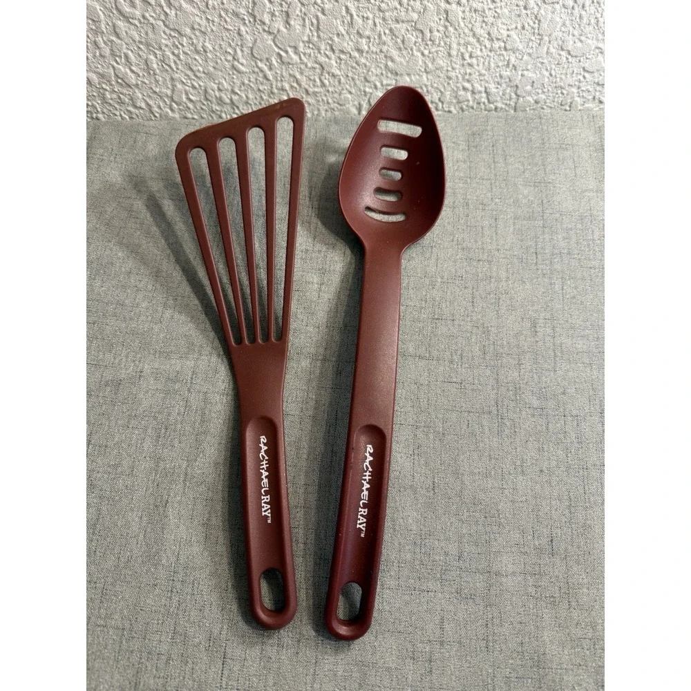 Rachael Ray Nylon Kitchen Utensil Set: Slotted Spoon & Spatula - Burgundy